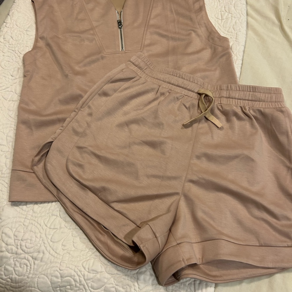 Beige Sleeveless Top and Shorts Set